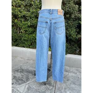 Vintage Structure Baggy Button Fly Blue Denim Jeans 1990s